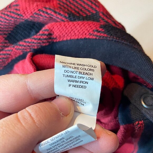 LL Bean Women M Waffle One Piece Pajama Red Buffalo Plaid Longjohns Button Front - Picture 6 of 10